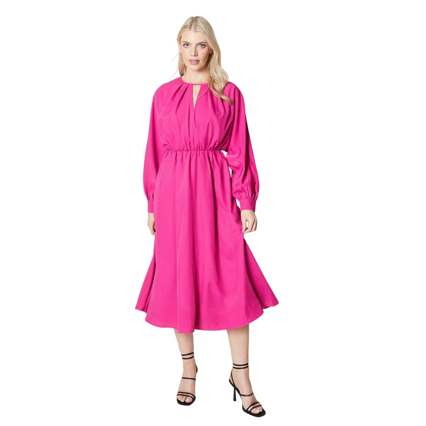 Pink - Front - Principles Womens-Ladies Keyhole Blouson Sleeve Midi Dress