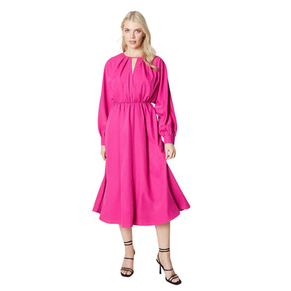 Pink - Front - Principles Womens-Ladies Keyhole Blouson Sleeve Midi Dress
