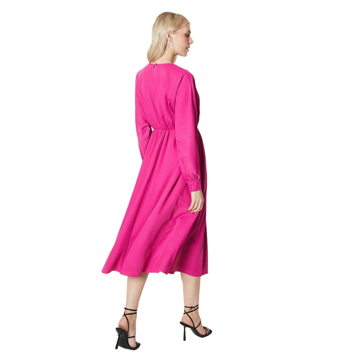 Pink - Back - Principles Womens-Ladies Keyhole Blouson Sleeve Midi Dress