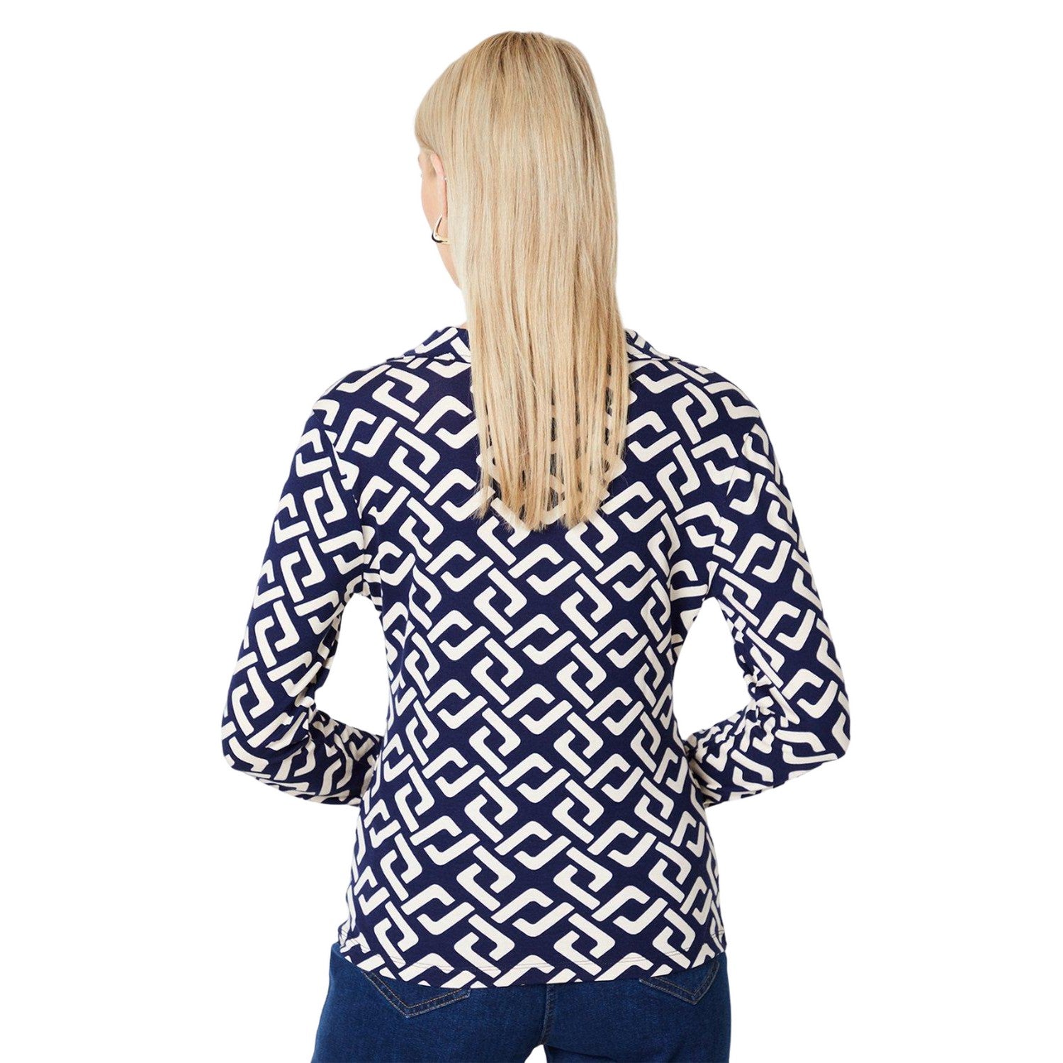 Navy - Back - Principles Womens-Ladies Geometric Jersey Twisted Top