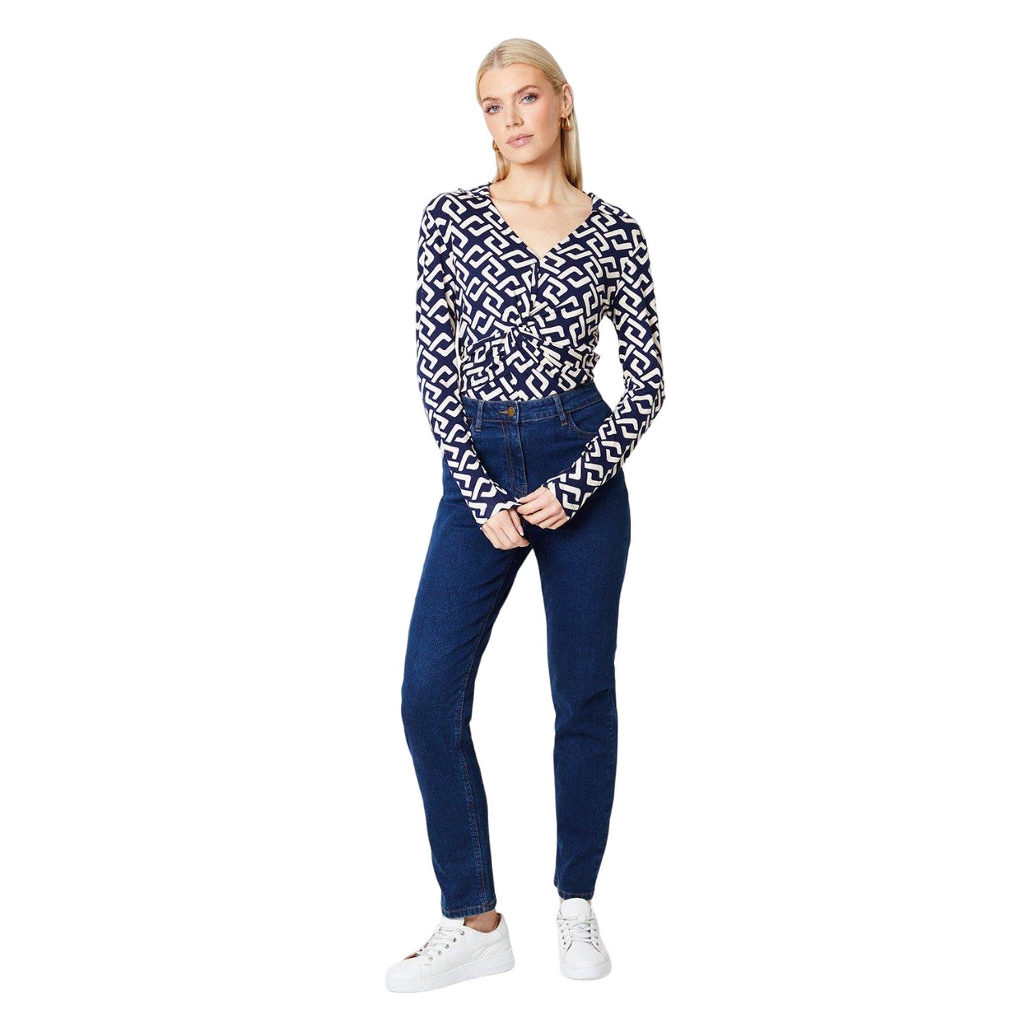 Navy - Side - Principles Womens-Ladies Geometric Jersey Twisted Top