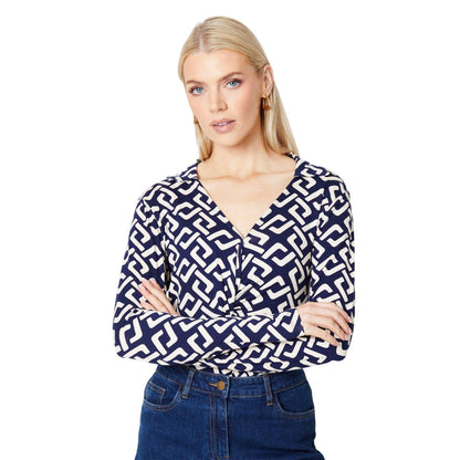 Navy - Front - Principles Womens-Ladies Geometric Jersey Twisted Top