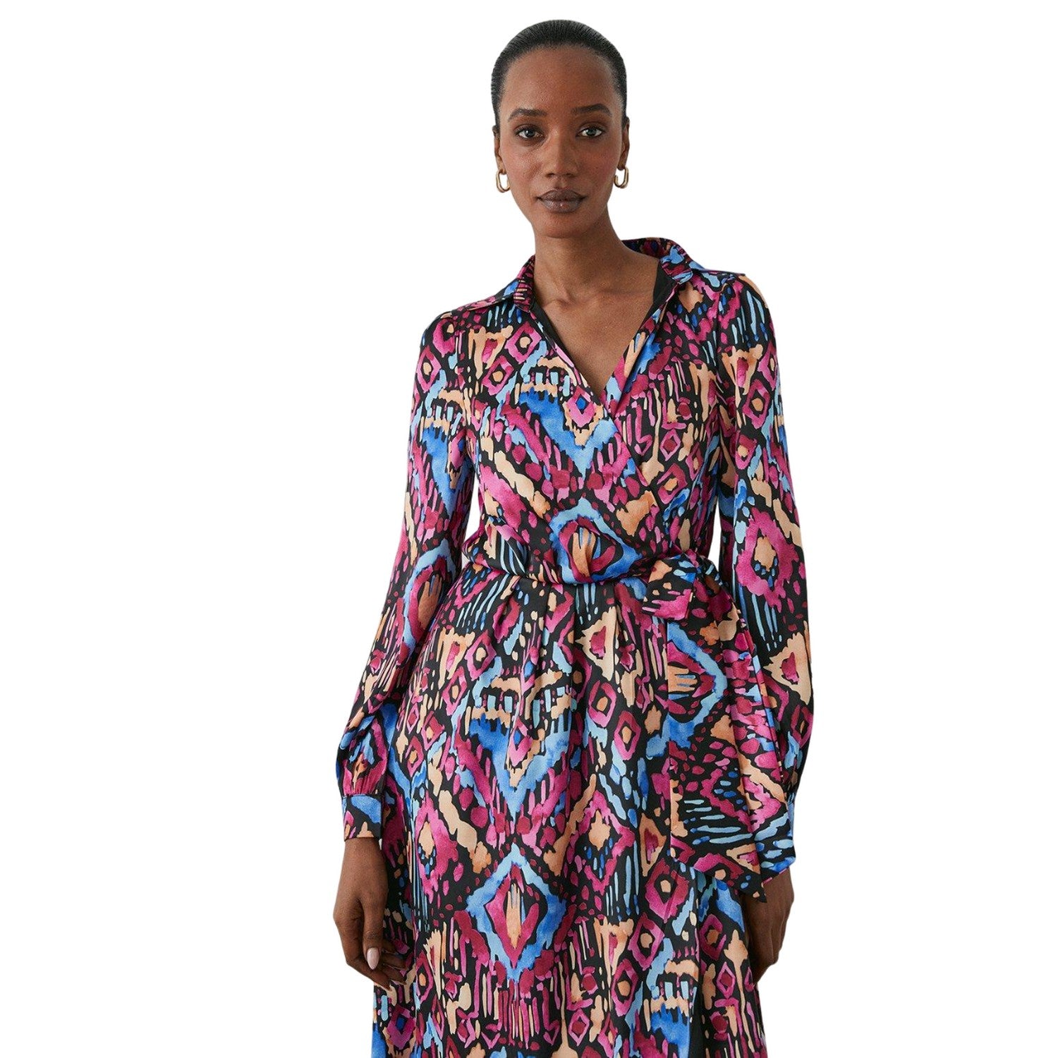 Multicoloured - Side - Principles Womens-Ladies Abstract Satin Wrap Midi Dress