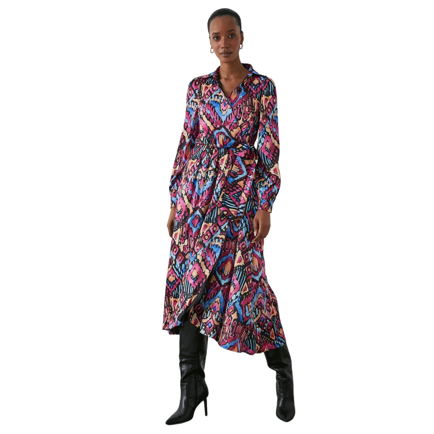 Multicoloured - Front - Principles Womens-Ladies Abstract Satin Wrap Midi Dress