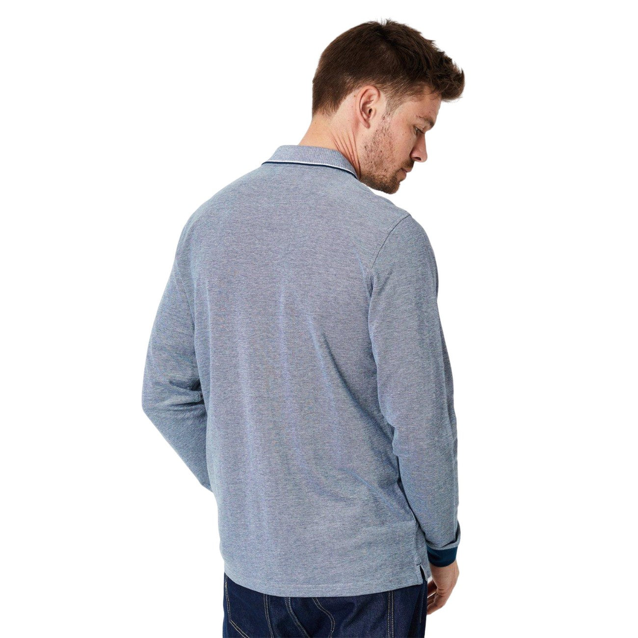 Navy - Back - Maine Mens Birdseye Long-Sleeved Polo Shirt