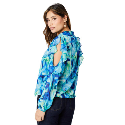 Multicoloured - Back - Principles Womens-Ladies Marble Effect Cold Shoulder Blouse