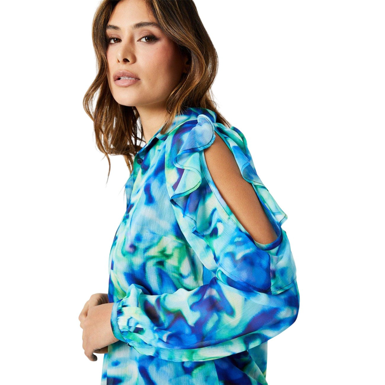 Multicoloured - Side - Principles Womens-Ladies Marble Effect Cold Shoulder Blouse