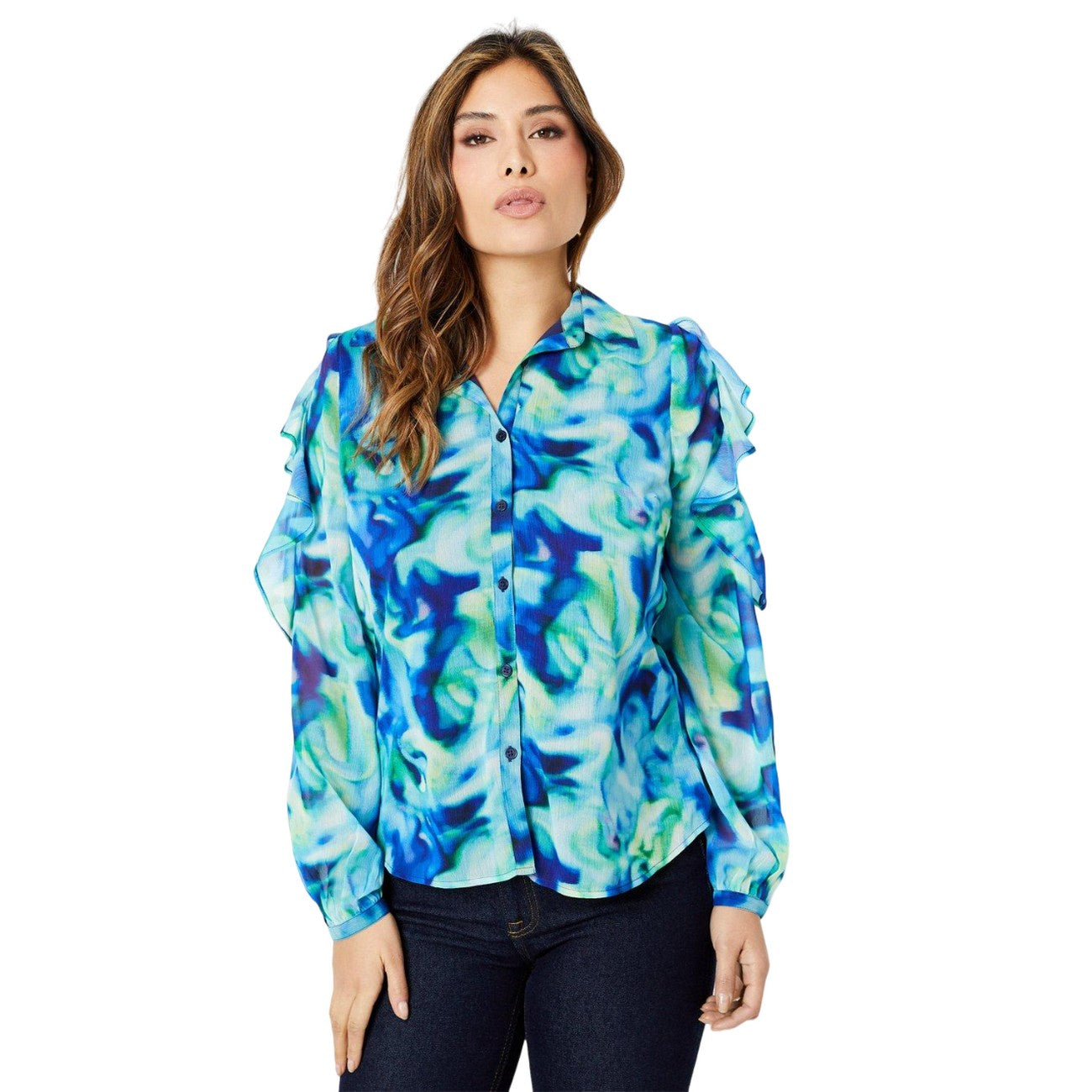 Multicoloured - Front - Principles Womens-Ladies Marble Effect Cold Shoulder Blouse