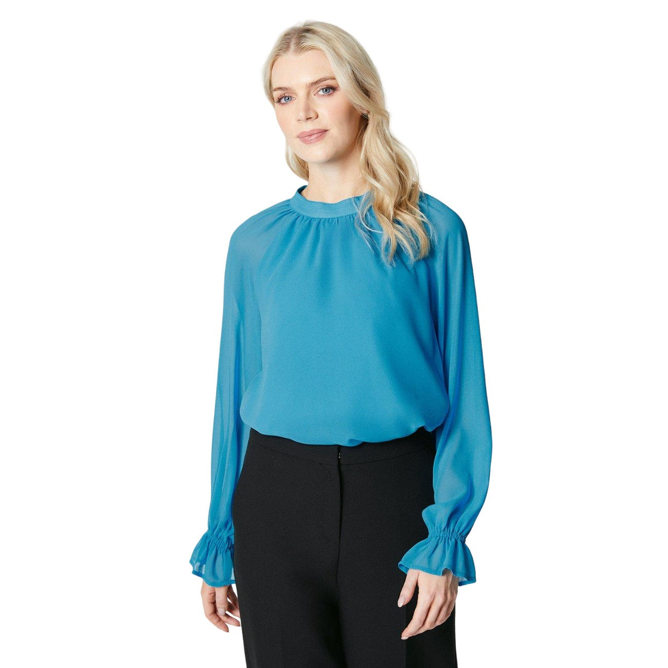 Blue - Front - Principles Womens-Ladies Chiffon High-Neck Blouse