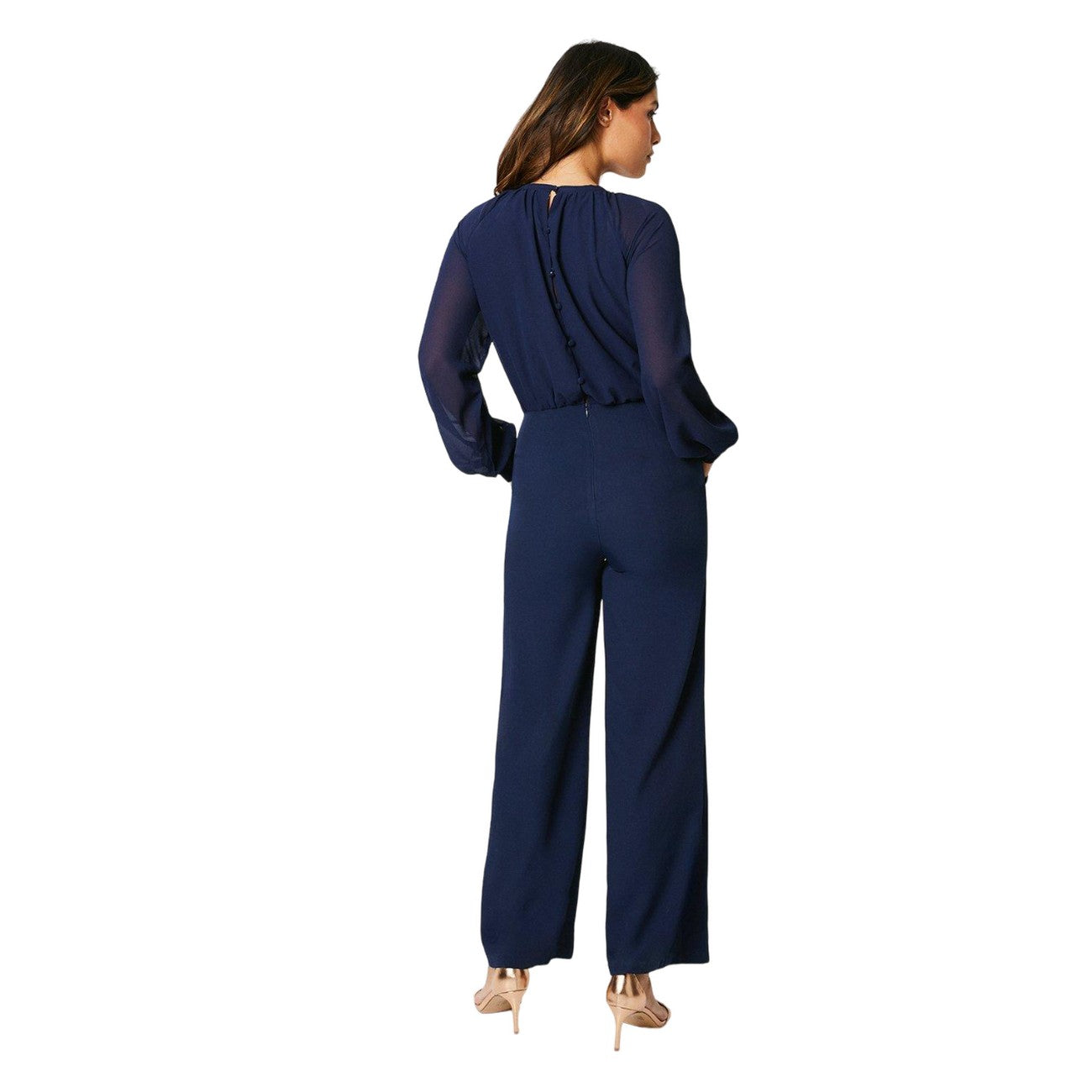Navy - Back - Principles Womens-Ladies Occasion Long-Sleeved Jumpsuit