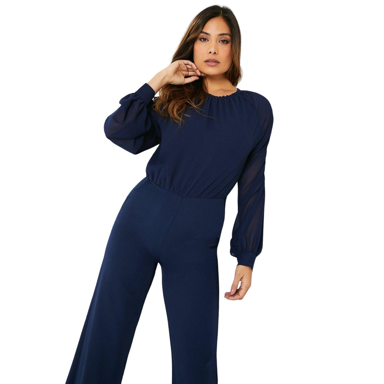 Navy - Lifestyle - Principles Womens-Ladies Occasion Long-Sleeved Jumpsuit