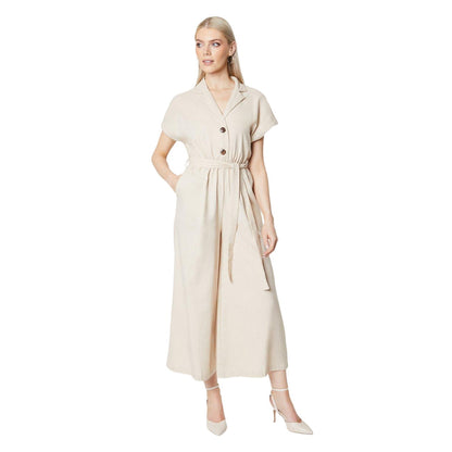 Sand - Front - Principles Womens-Ladies Linen Blend Belt Jumpsuit
