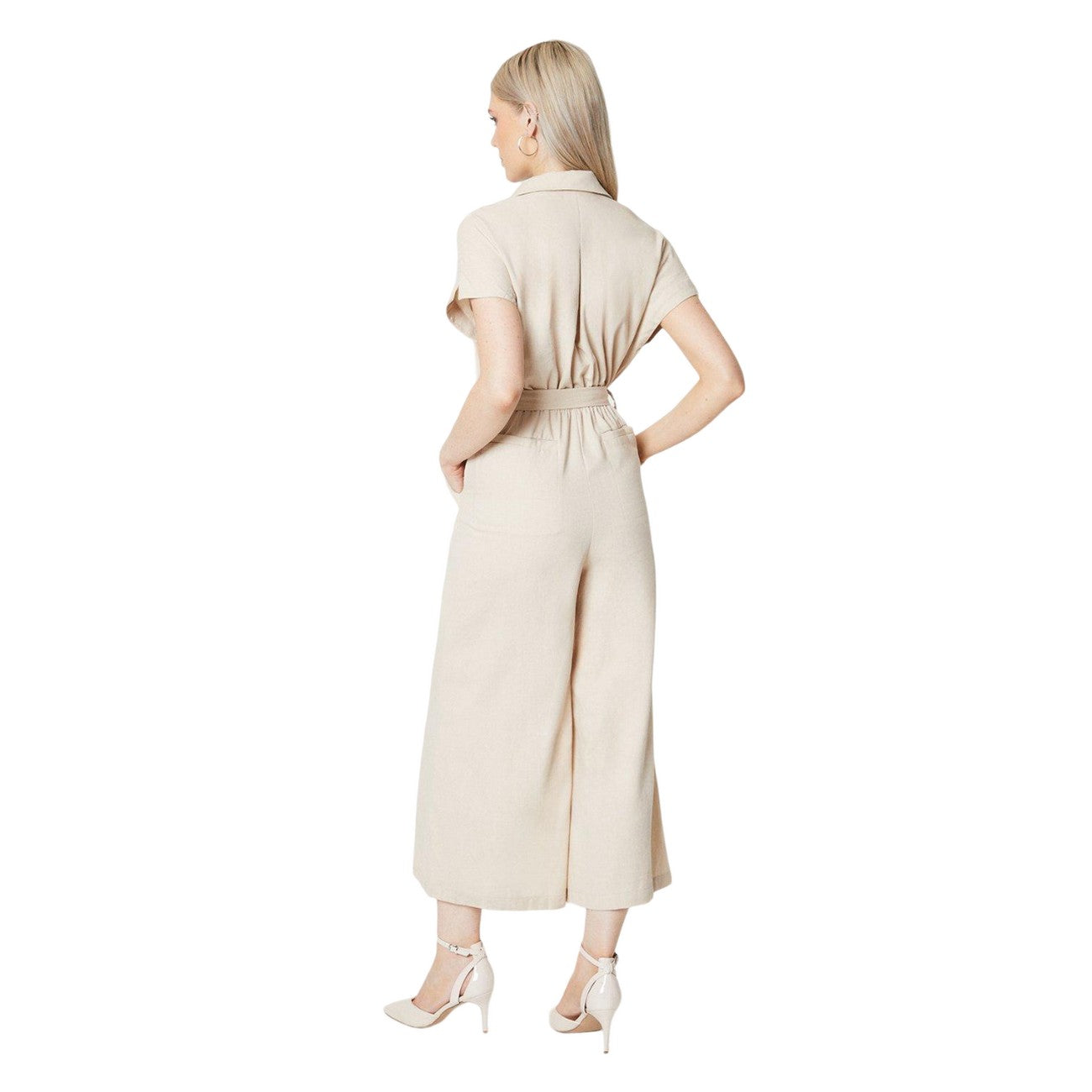 Sand - Back - Principles Womens-Ladies Linen Blend Belt Jumpsuit
