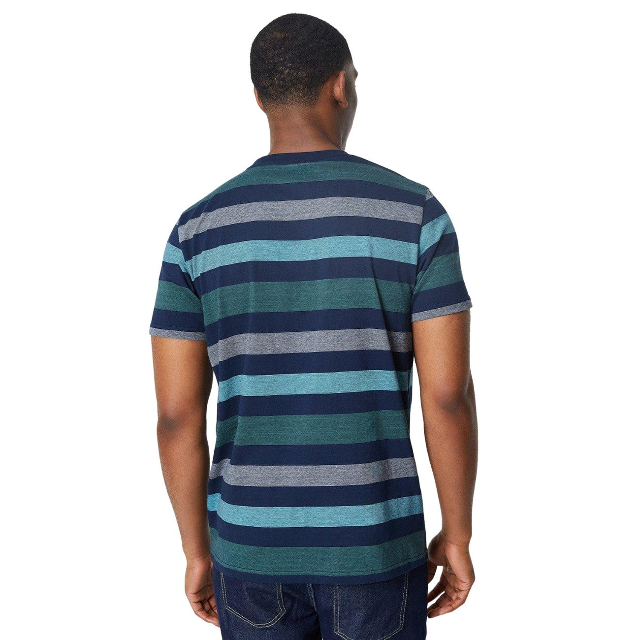 Navy - Back - Maine Mens Feeder Block Stripe T-Shirt