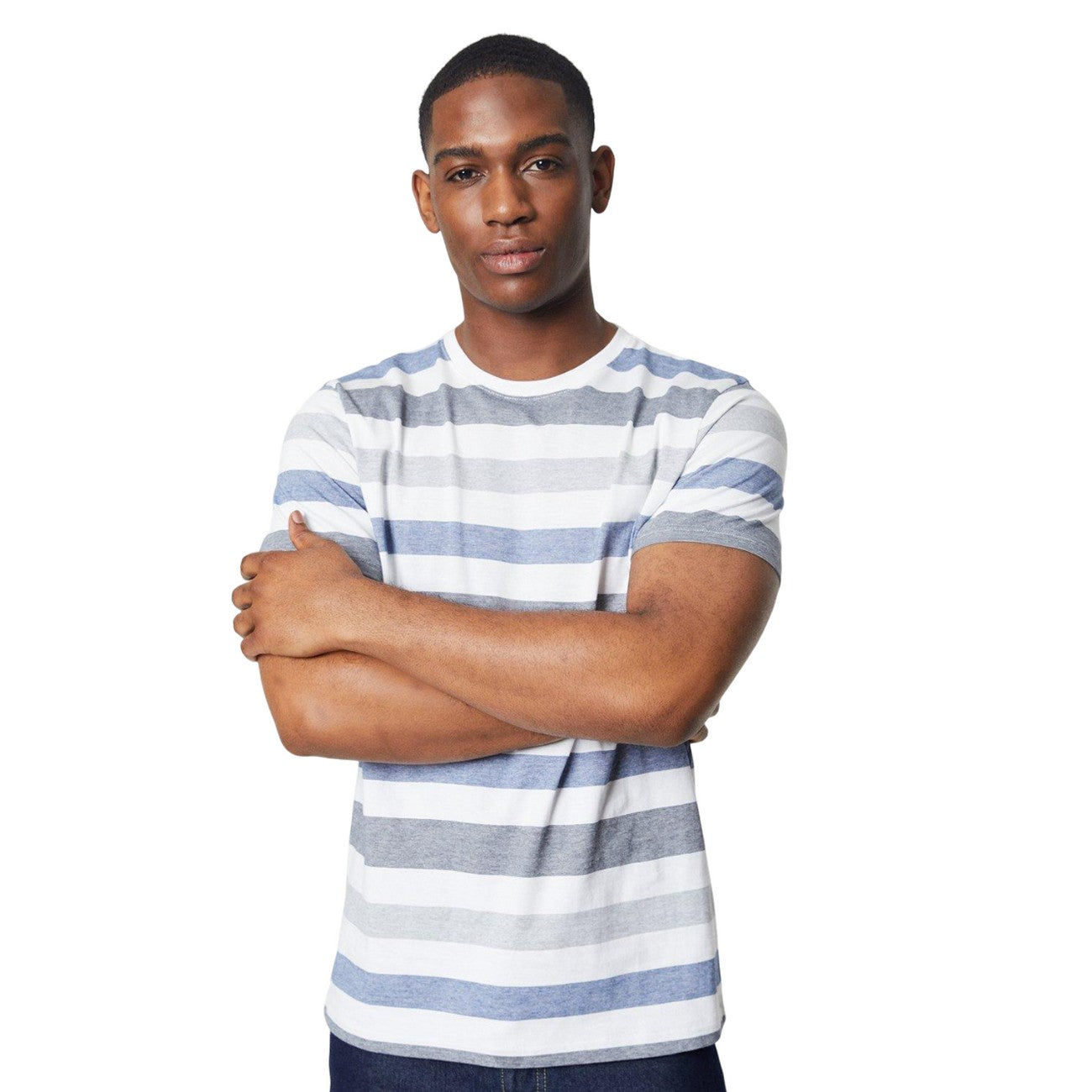 White - Front - Maine Mens Feeder Block Stripe T-Shirt