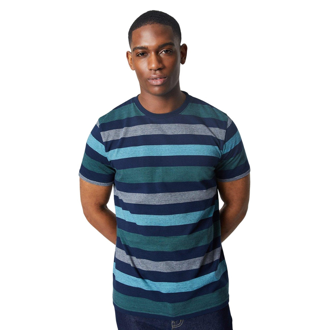 Navy - Front - Maine Mens Feeder Block Stripe T-Shirt