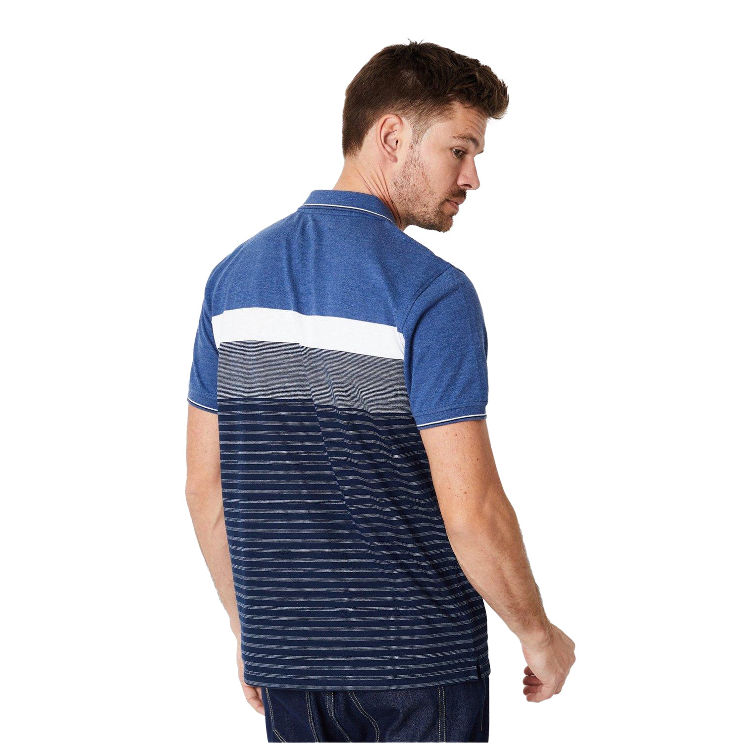 Blue - Back - Maine Mens Rome Placement Stripe Polo Shirt