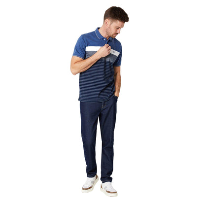 Blue - Side - Maine Mens Rome Placement Stripe Polo Shirt
