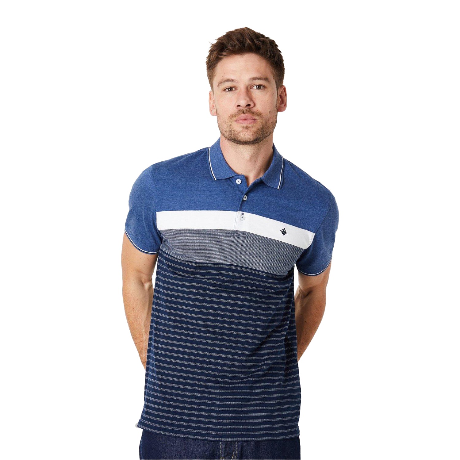 Blue - Front - Maine Mens Rome Placement Stripe Polo Shirt