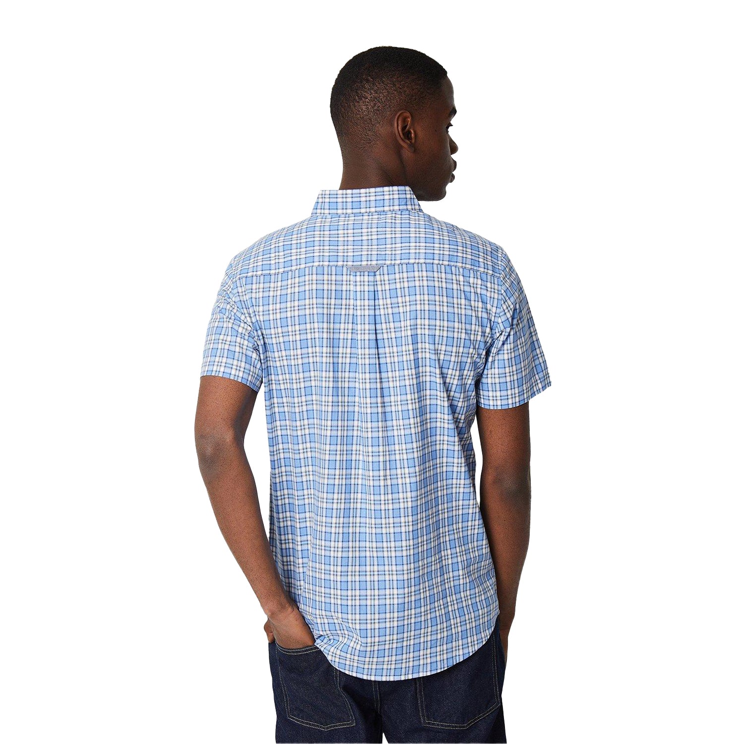 Pale Blue - Back - Maine Mens Highlight Check Plaid Short-Sleeved Shirt