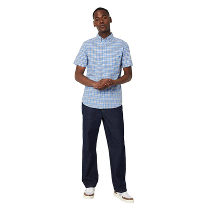 Pale Blue - Side - Maine Mens Highlight Check Plaid Short-Sleeved Shirt