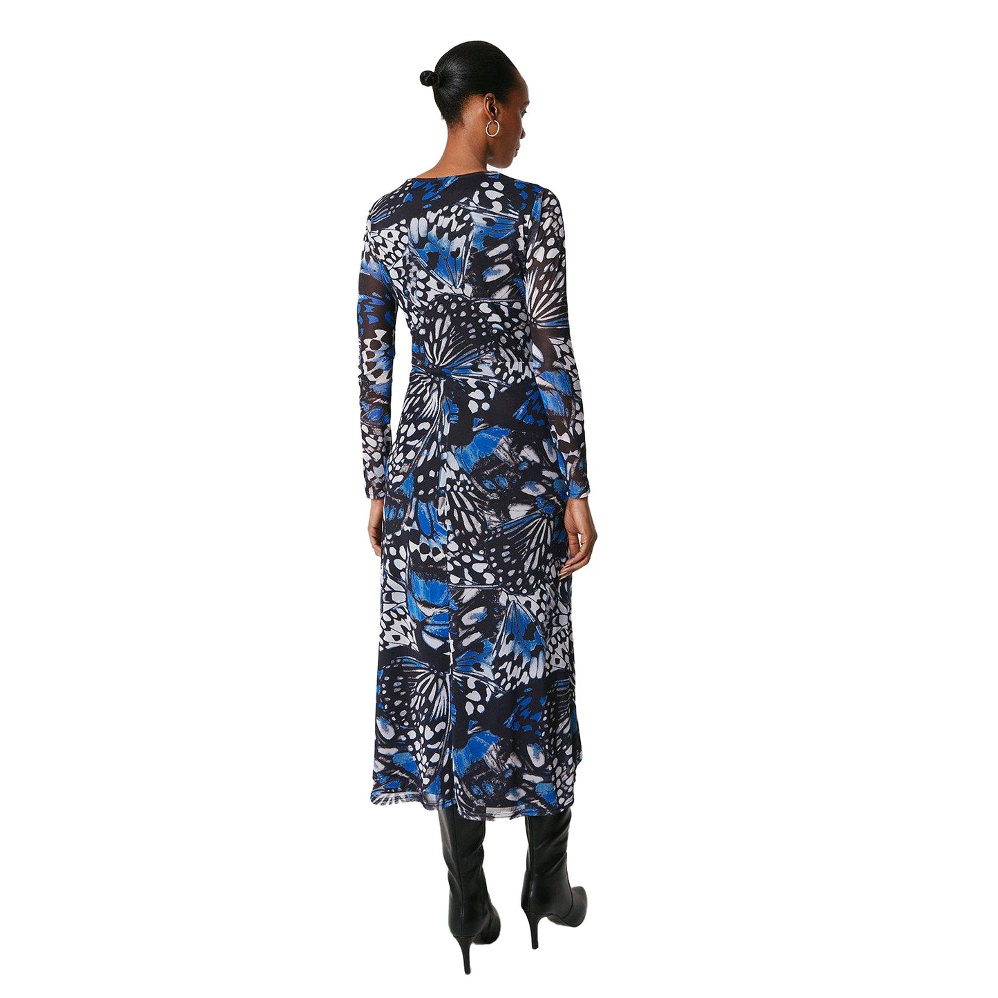 Blue - Back - Principles Womens-Ladies Butterfly Mesh Twisted Midi Dress