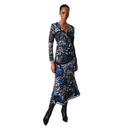 Blue - Side - Principles Womens-Ladies Butterfly Mesh Twisted Midi Dress