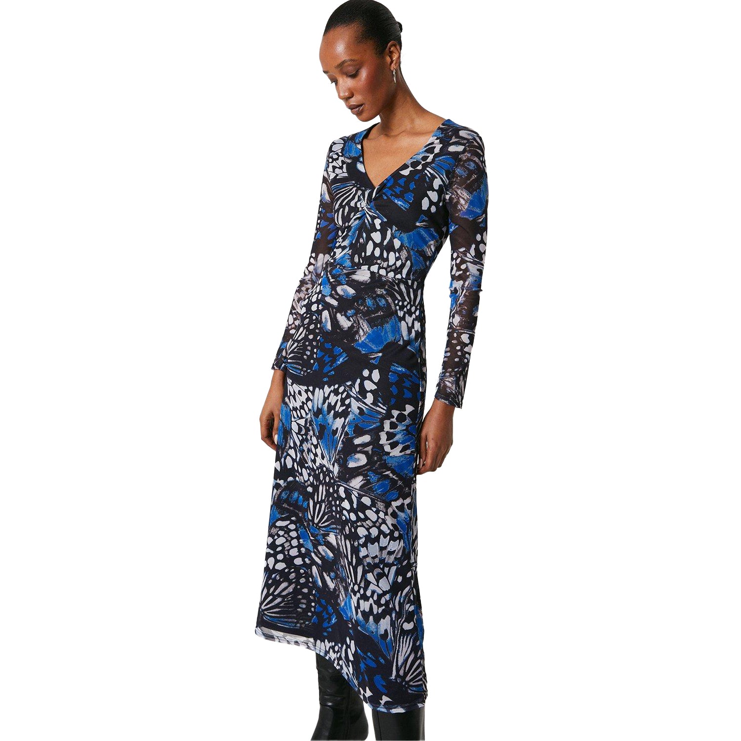 Blue - Front - Principles Womens-Ladies Butterfly Mesh Twisted Midi Dress