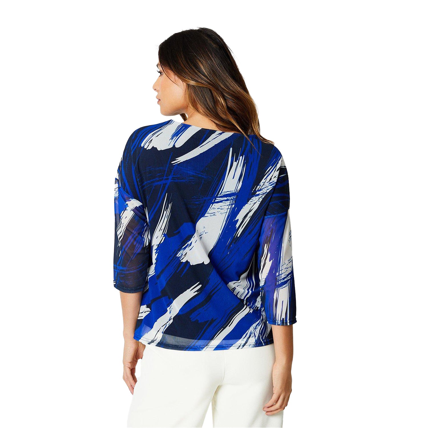 Blue - Back - Debenhams Womens-Ladies Abstract Mesh Over-Layer Top