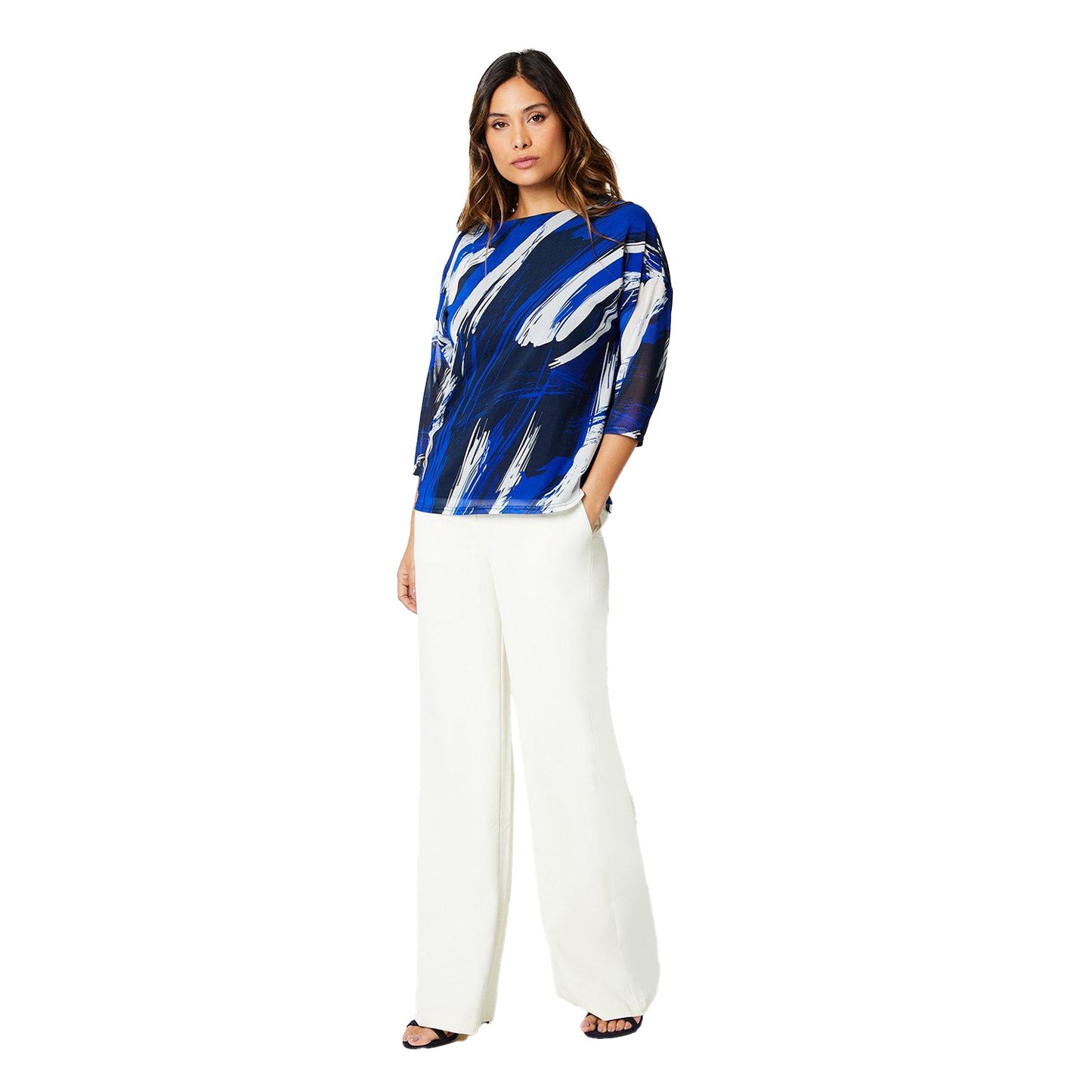 Blue - Side - Debenhams Womens-Ladies Abstract Mesh Over-Layer Top
