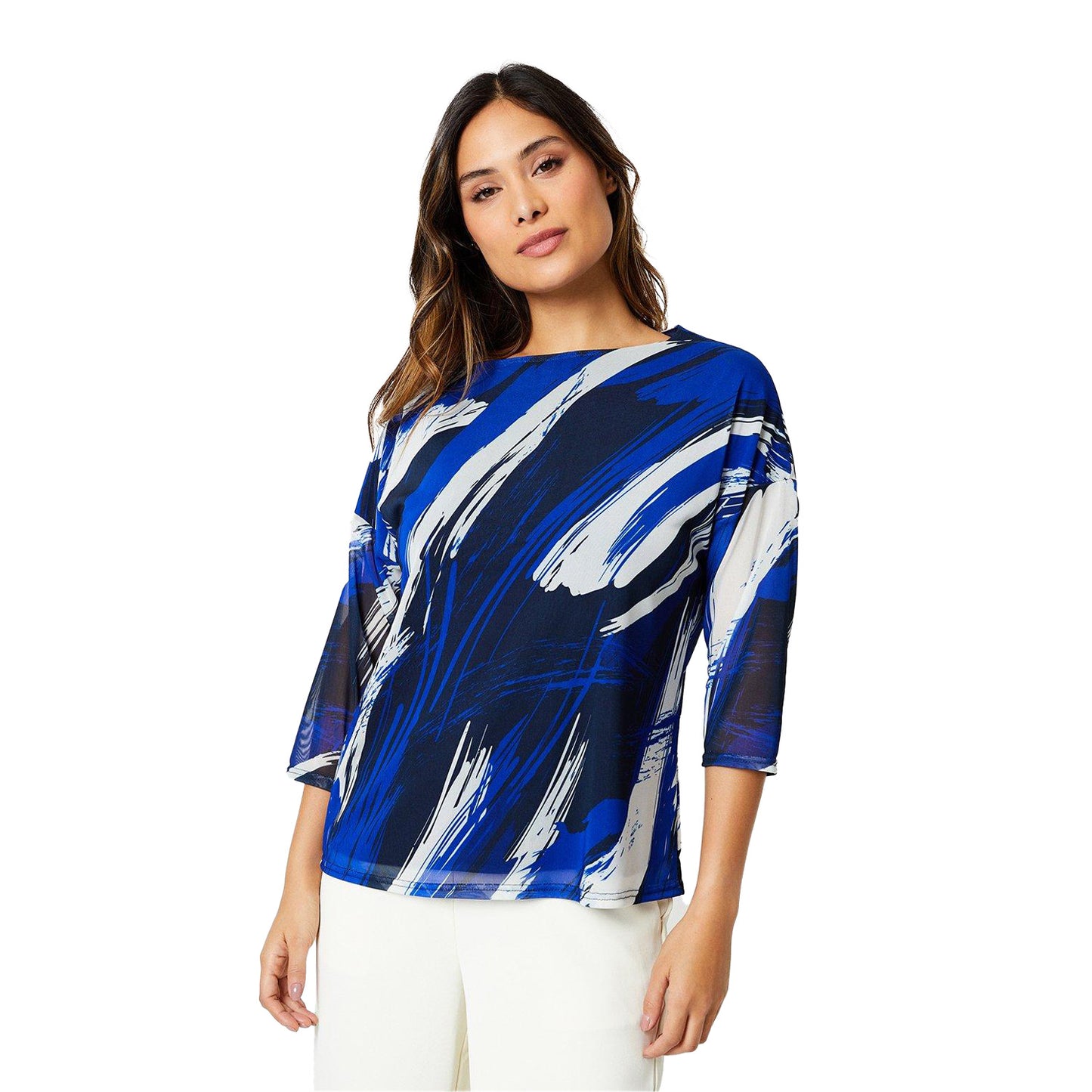 Blue - Front - Debenhams Womens-Ladies Abstract Mesh Over-Layer Top