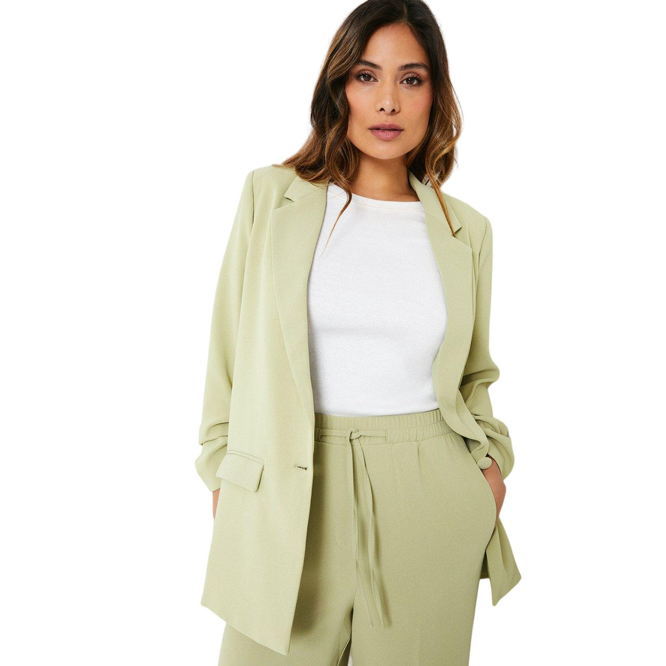 Green - Side - Principles Womens-Ladies Single-Breasted Ruched Blazer