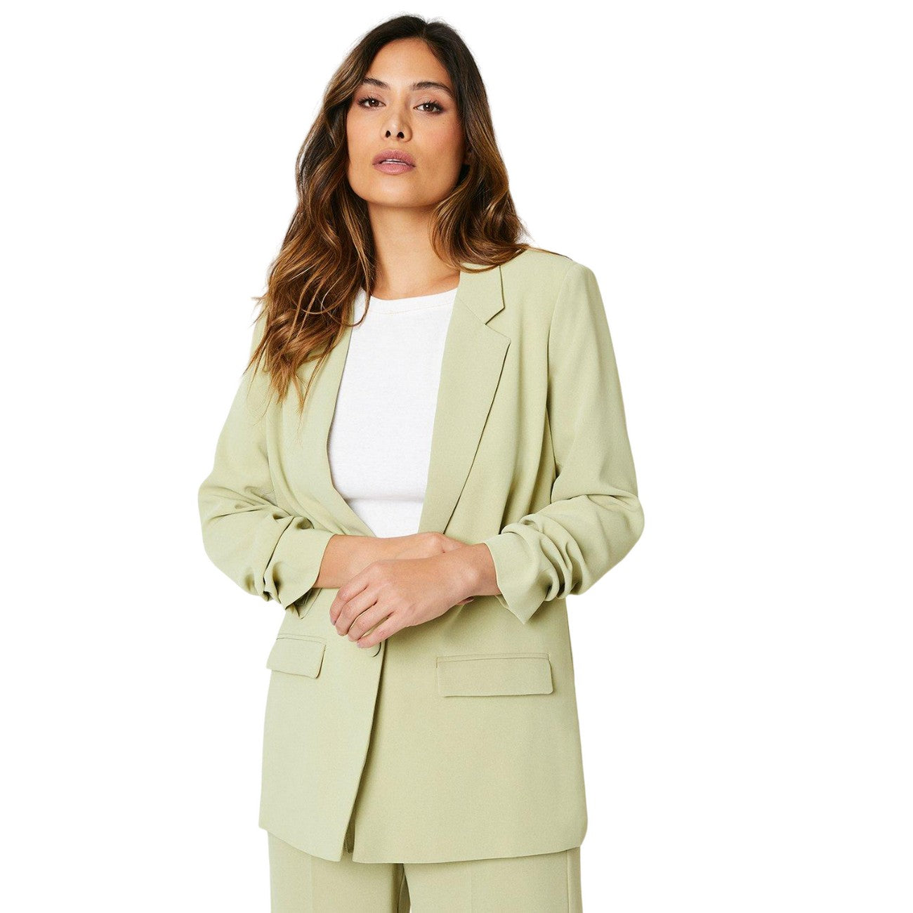 Green - Front - Principles Womens-Ladies Single-Breasted Ruched Blazer