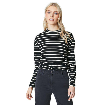 Ivory-Black - Front - Principles Womens-Ladies Jersey Relaxed Fit Long-Sleeved Top