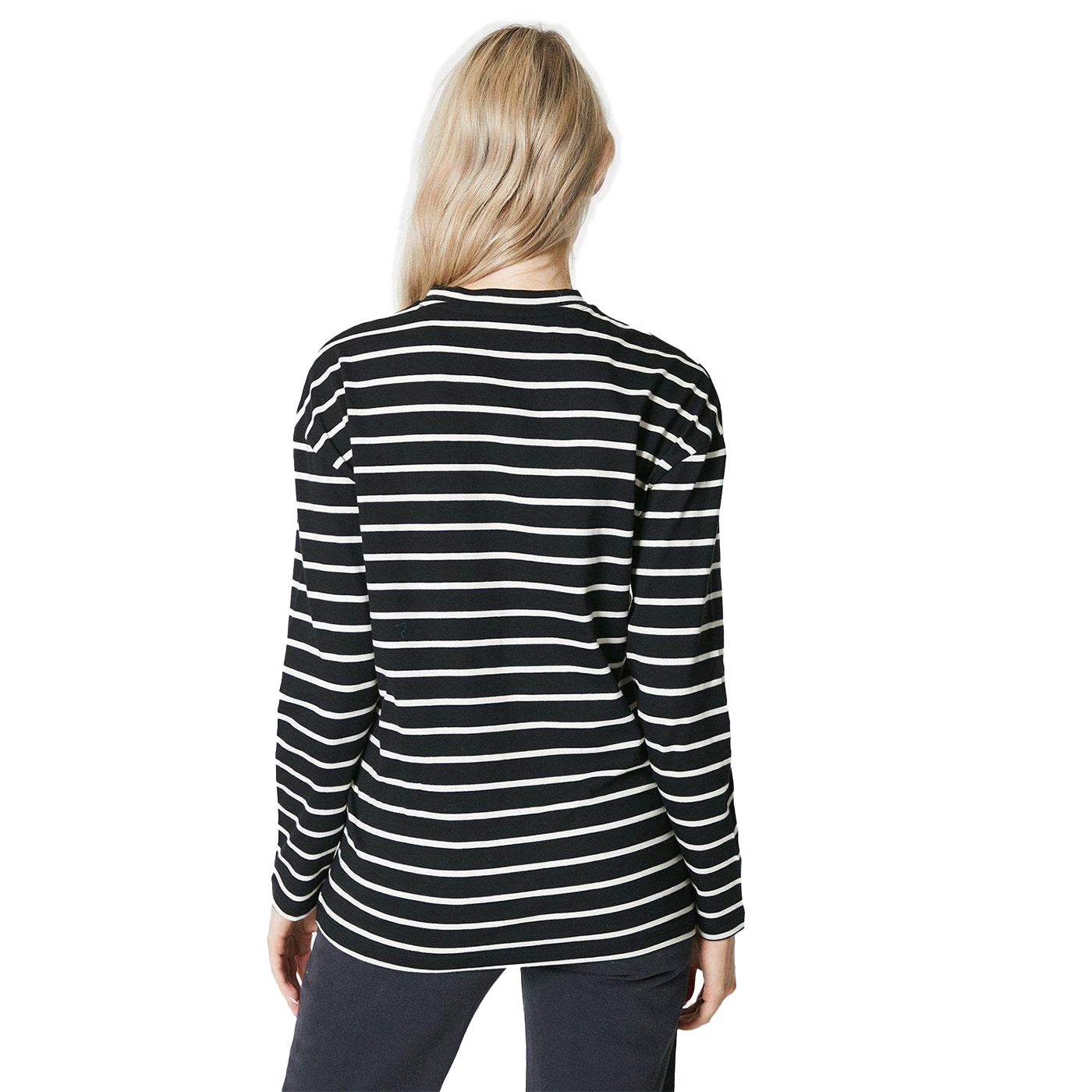 Ivory-Black - Back - Principles Womens-Ladies Jersey Relaxed Fit Long-Sleeved Top