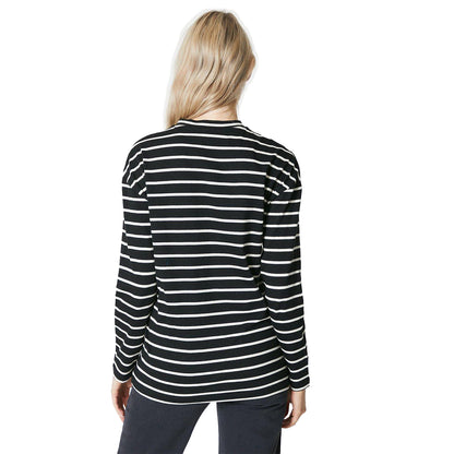 Ivory-Black - Back - Principles Womens-Ladies Jersey Relaxed Fit Long-Sleeved Top