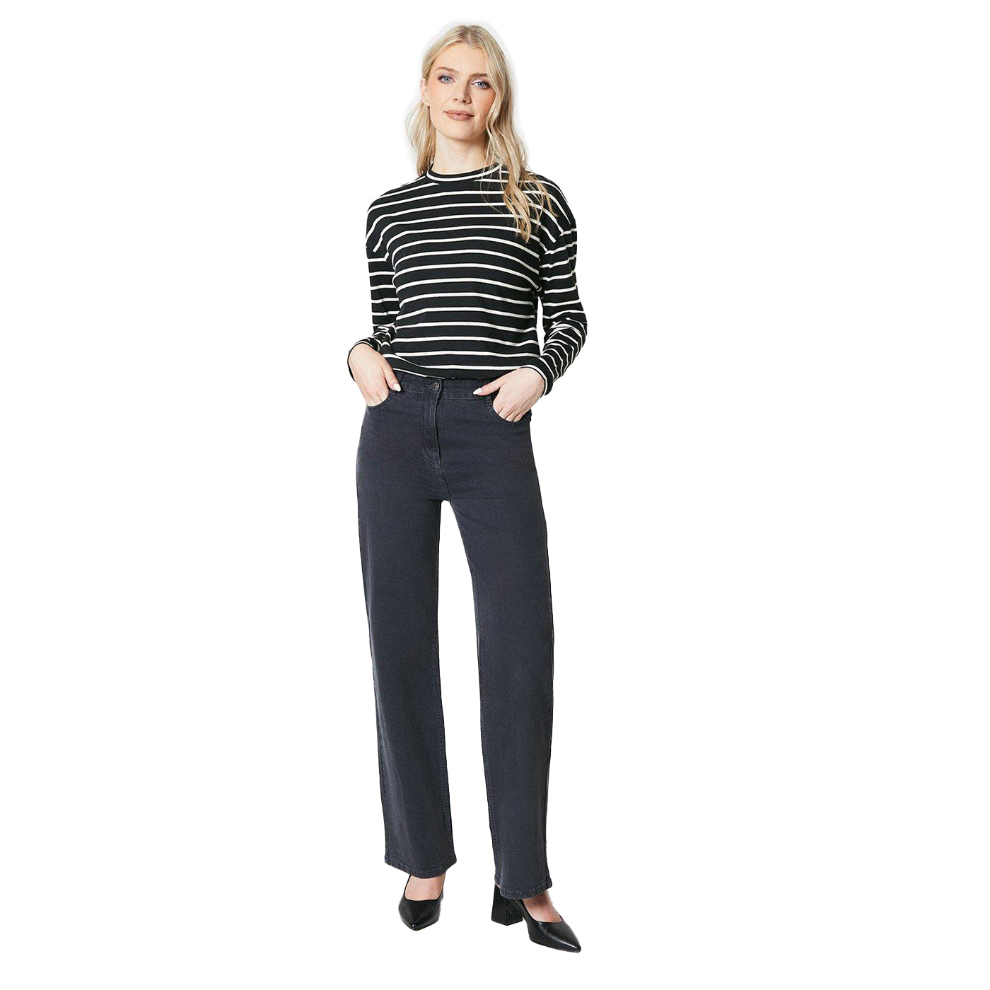 Ivory-Black - Lifestyle - Principles Womens-Ladies Jersey Relaxed Fit Long-Sleeved Top