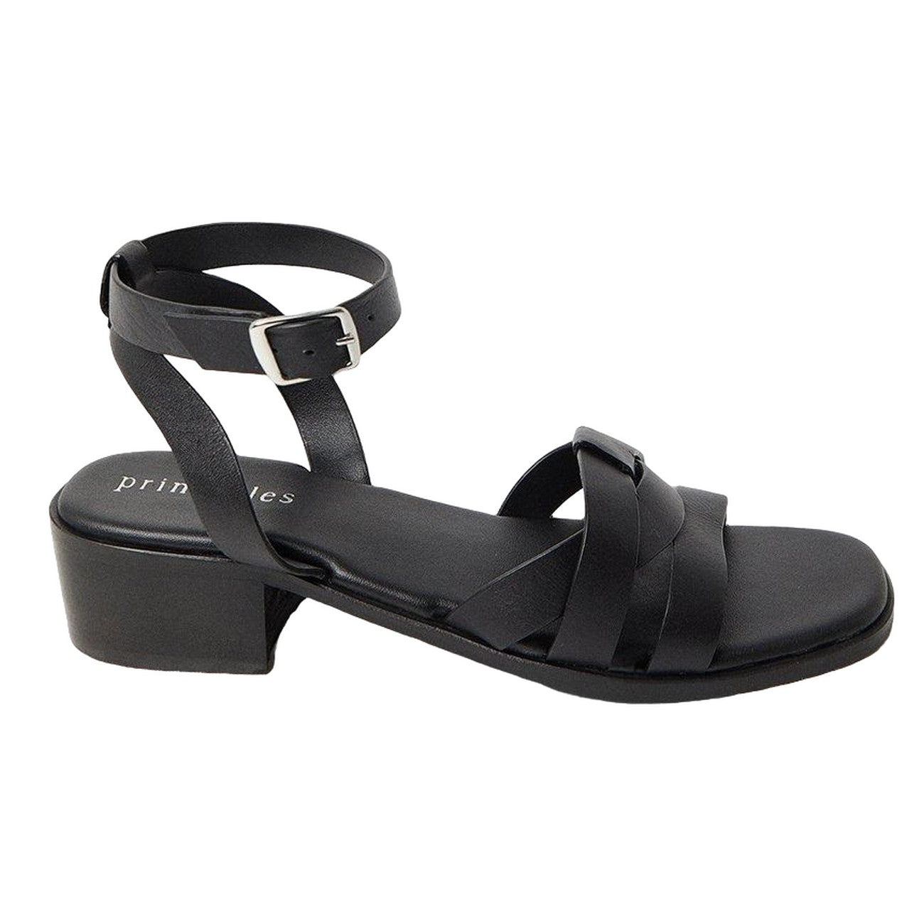 Black - Back - Principles Womens-Ladies Fion Leather Low Block Heel Sandals
