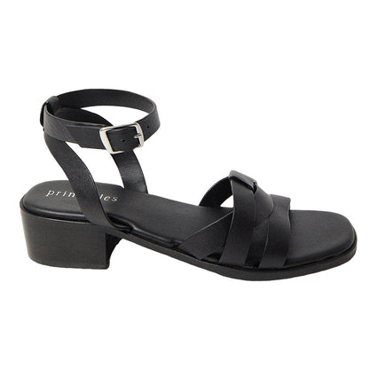 Black - Back - Principles Womens-Ladies Fion Leather Low Block Heel Sandals