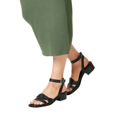 Black - Side - Principles Womens-Ladies Fion Leather Low Block Heel Sandals