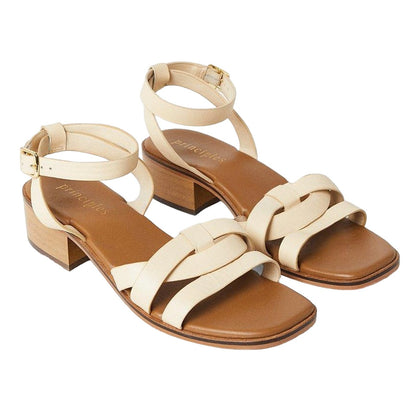 Bone - Front - Principles Womens-Ladies Fion Leather Low Block Heel Sandals