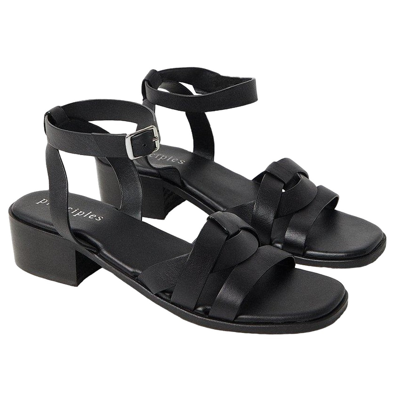 Black - Front - Principles Womens-Ladies Fion Leather Low Block Heel Sandals