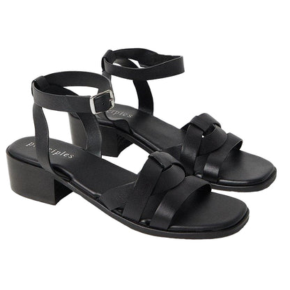 Black - Front - Principles Womens-Ladies Fion Leather Low Block Heel Sandals