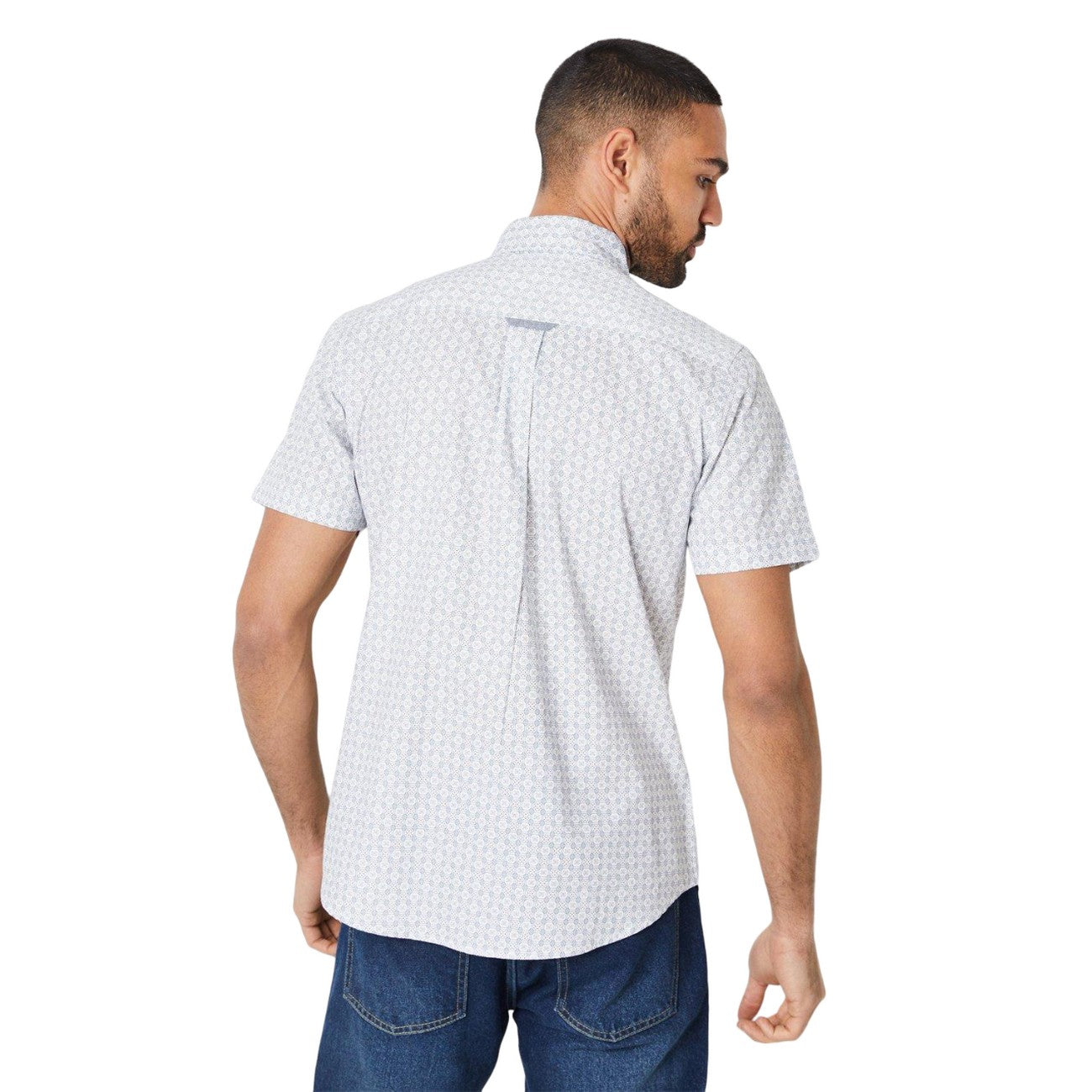 White - Back - Maine Mens Box Geo Tile Print Short-Sleeved Shirt