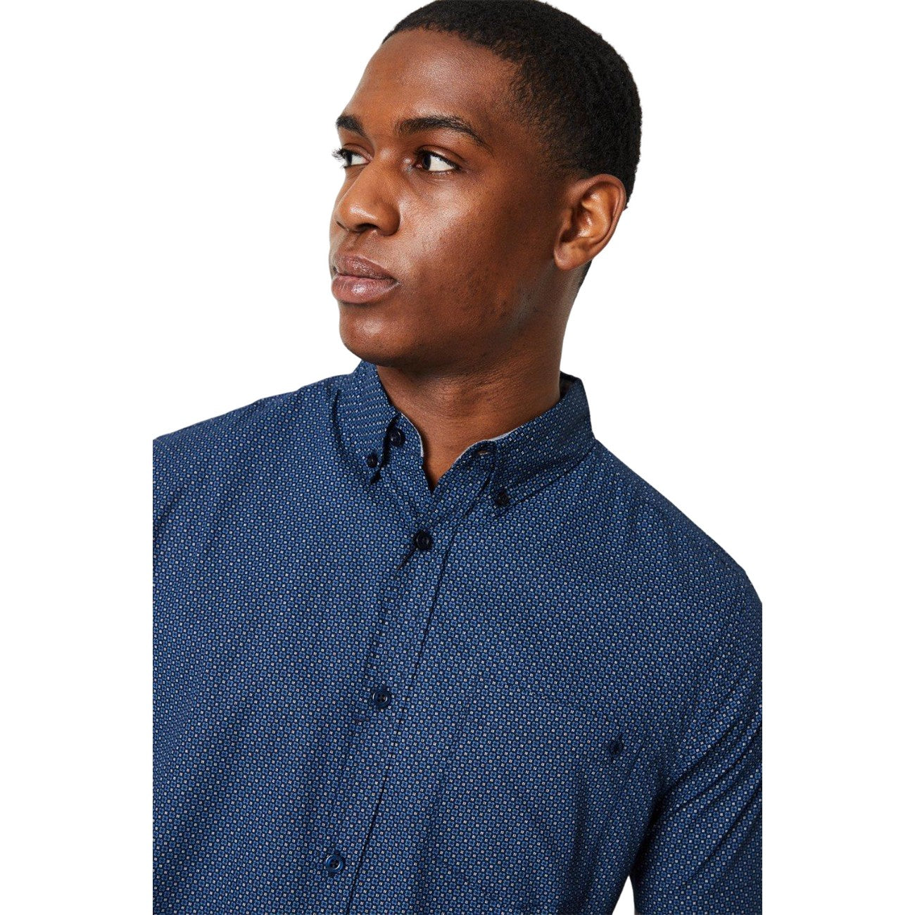 Navy - Side - Maine Mens Geo Micro Geo Print Short-Sleeved Shirt