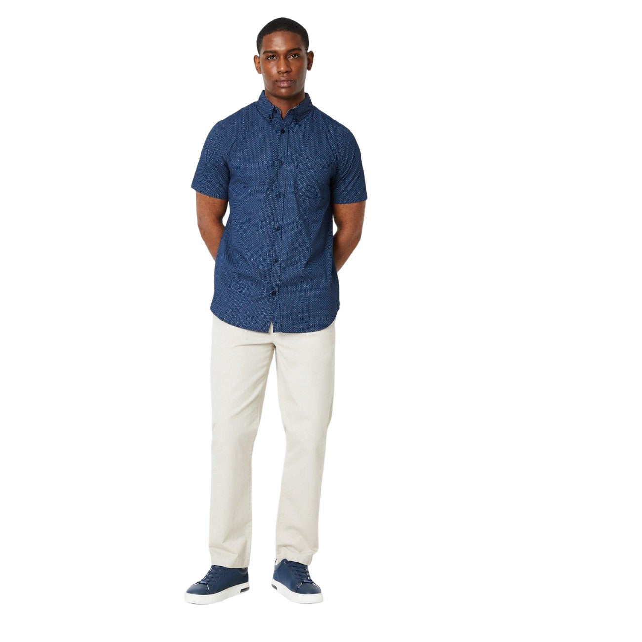 Navy - Lifestyle - Maine Mens Geo Micro Geo Print Short-Sleeved Shirt
