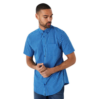 Bright Blue - Side - Maine Mens Highlight Highlight Check Short-Sleeved Shirt