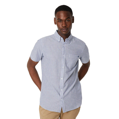 Blue - Front - Maine Mens Stripe Seersucker Short-Sleeved Shirt
