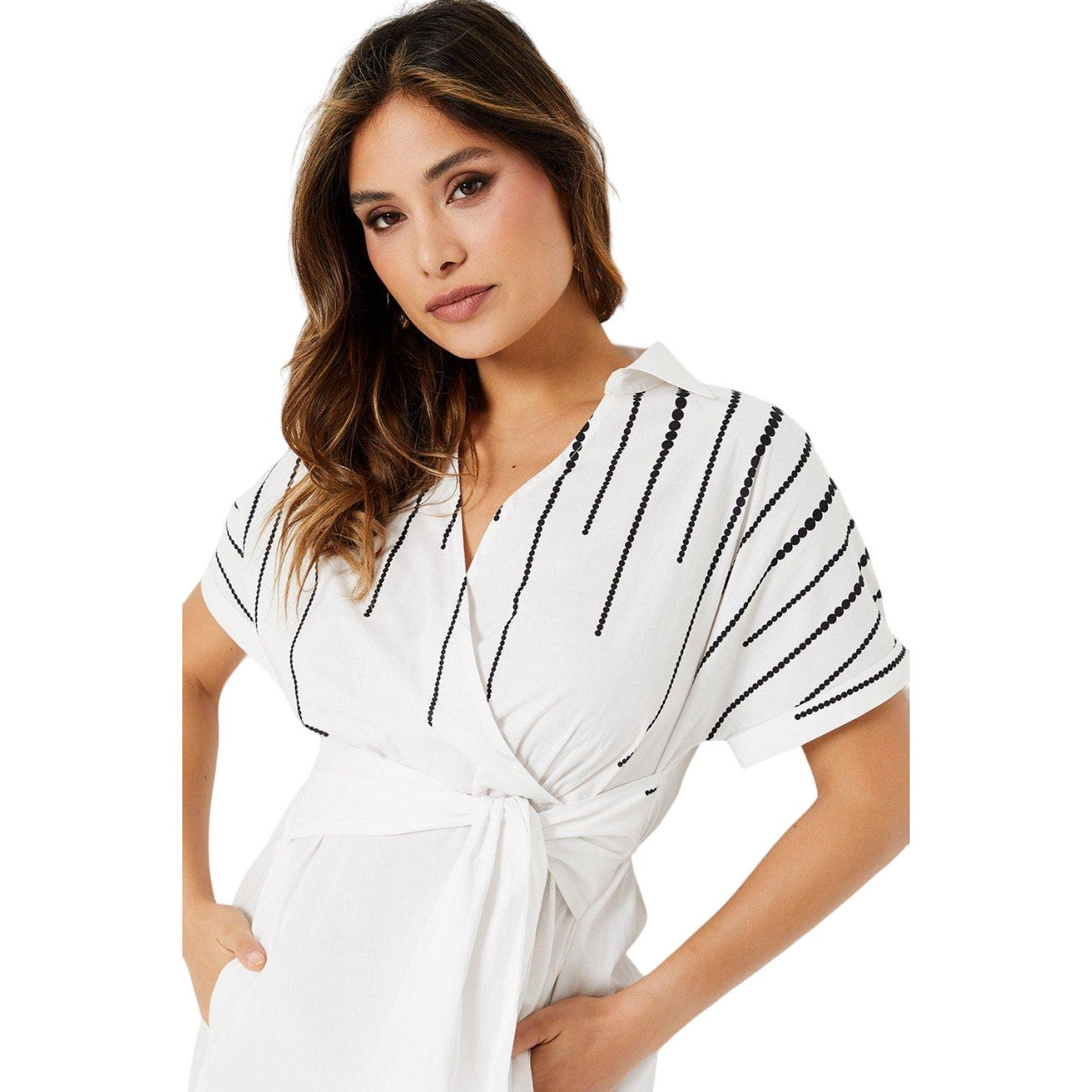 White-Black - Side - Principles Womens-Ladies Border Spot Midi Dress