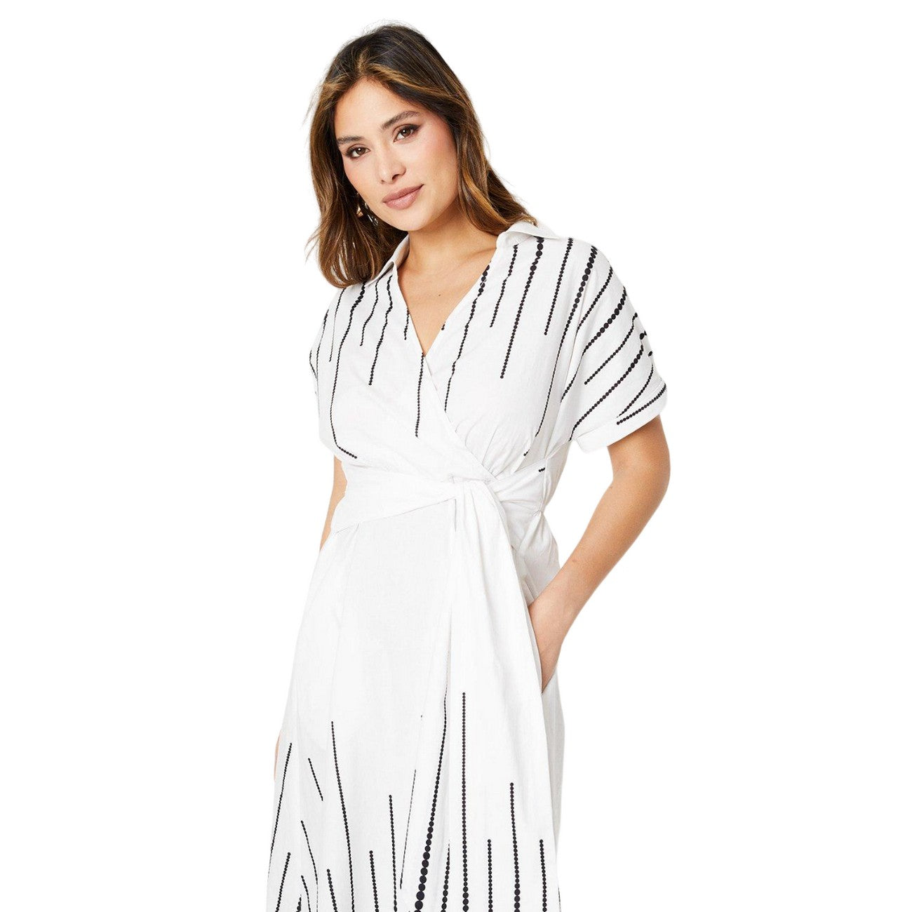 White-Black - Lifestyle - Principles Womens-Ladies Border Spot Midi Dress